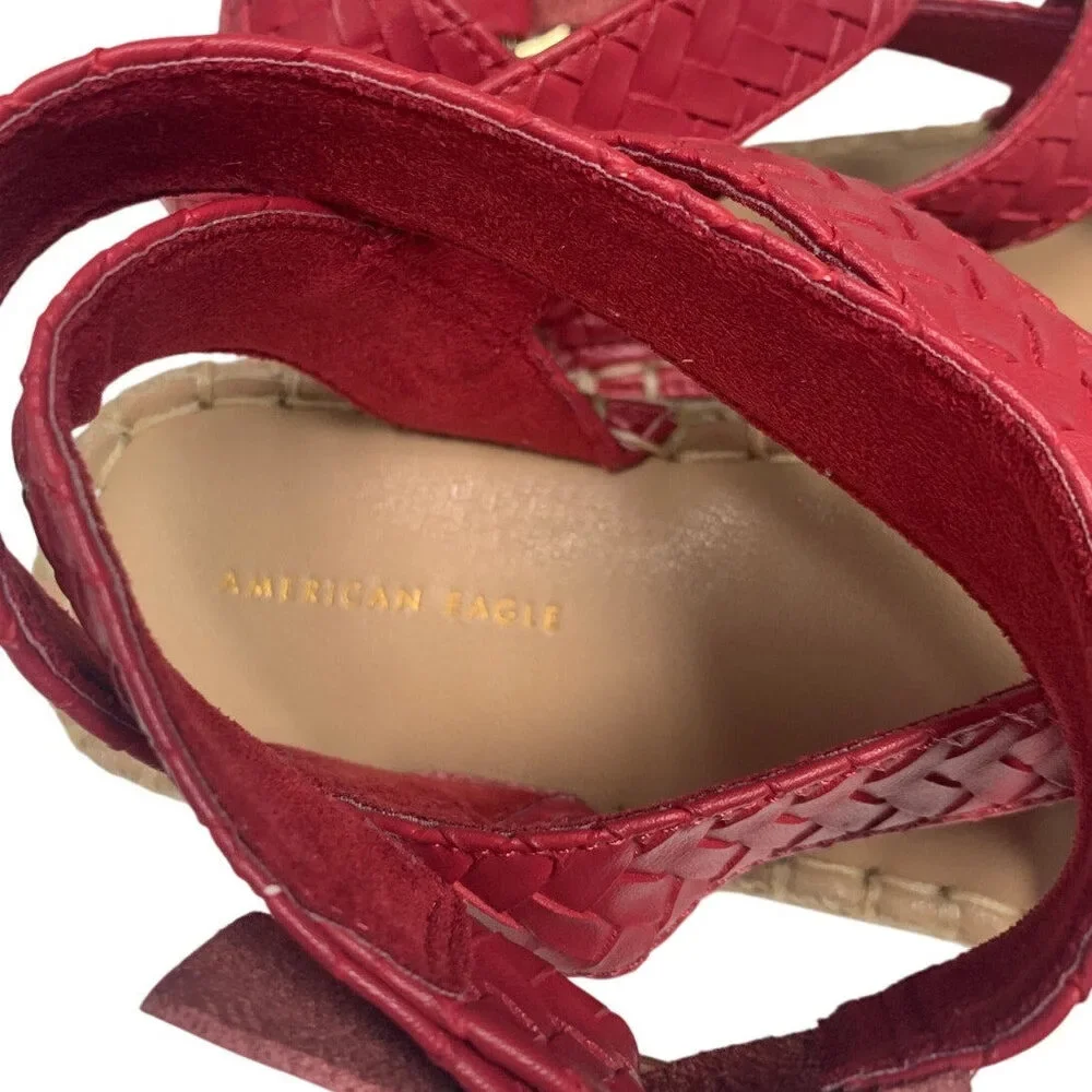 New American Eagle Womens US Size 8 Espadrille Ankle Wrap Faux Leather Sandals